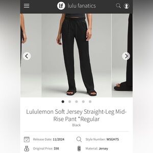 Lululemon Soft Jersey Straight-Leg-Mid-Rise Pant *Regular